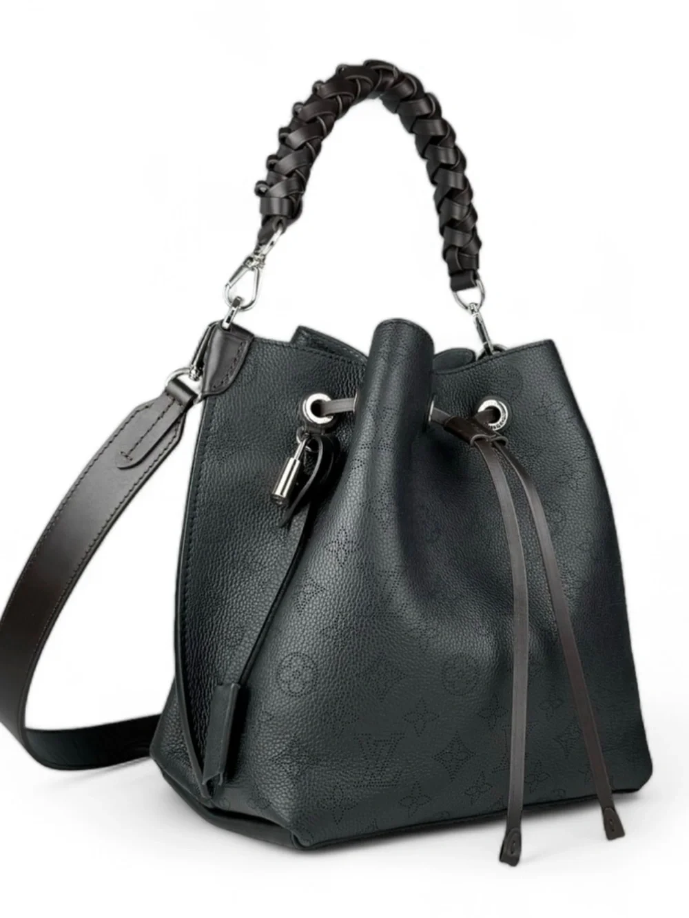 Louis Vuitton Muria Mahina Noir Black Bucket Bag w Dual Handles LIKE NEW